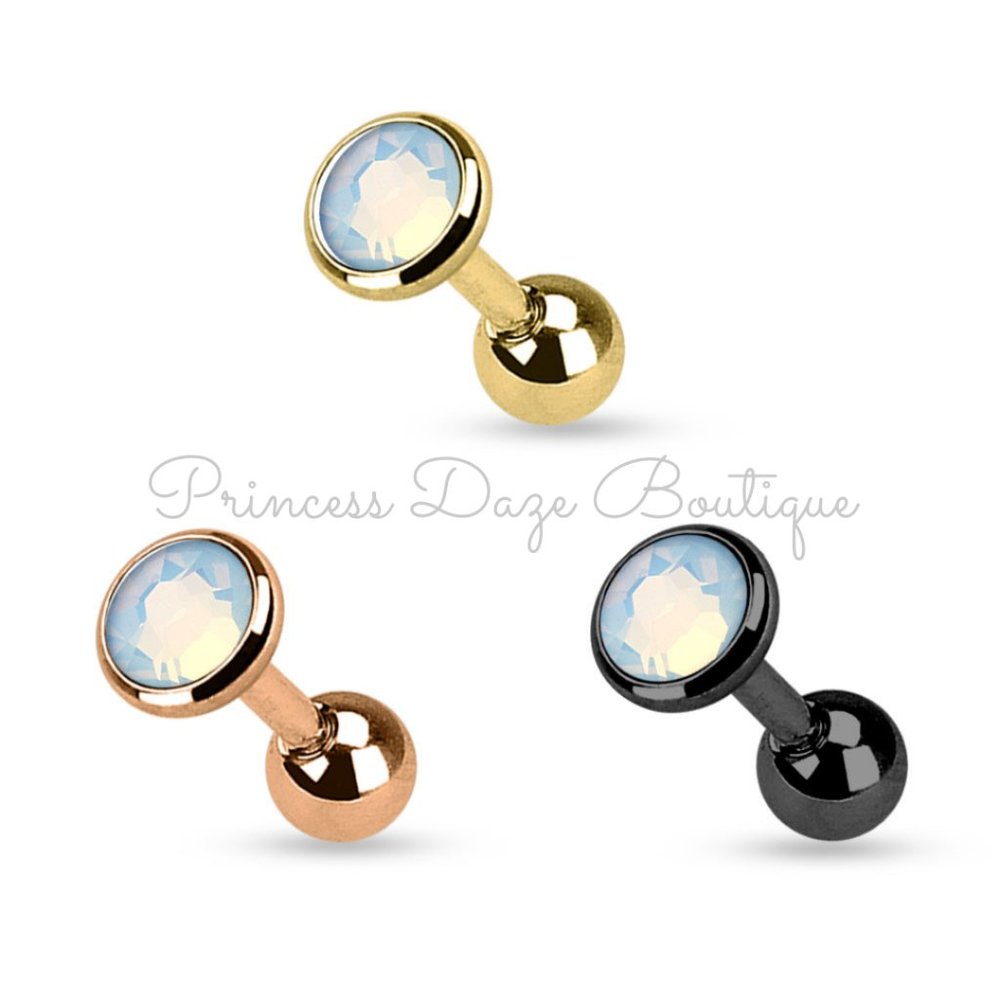Flat Top‎ Opalite Gem Cartilage/ Tragus Barbells